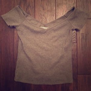 Grey Abercrombie off the shoulder shirt.
